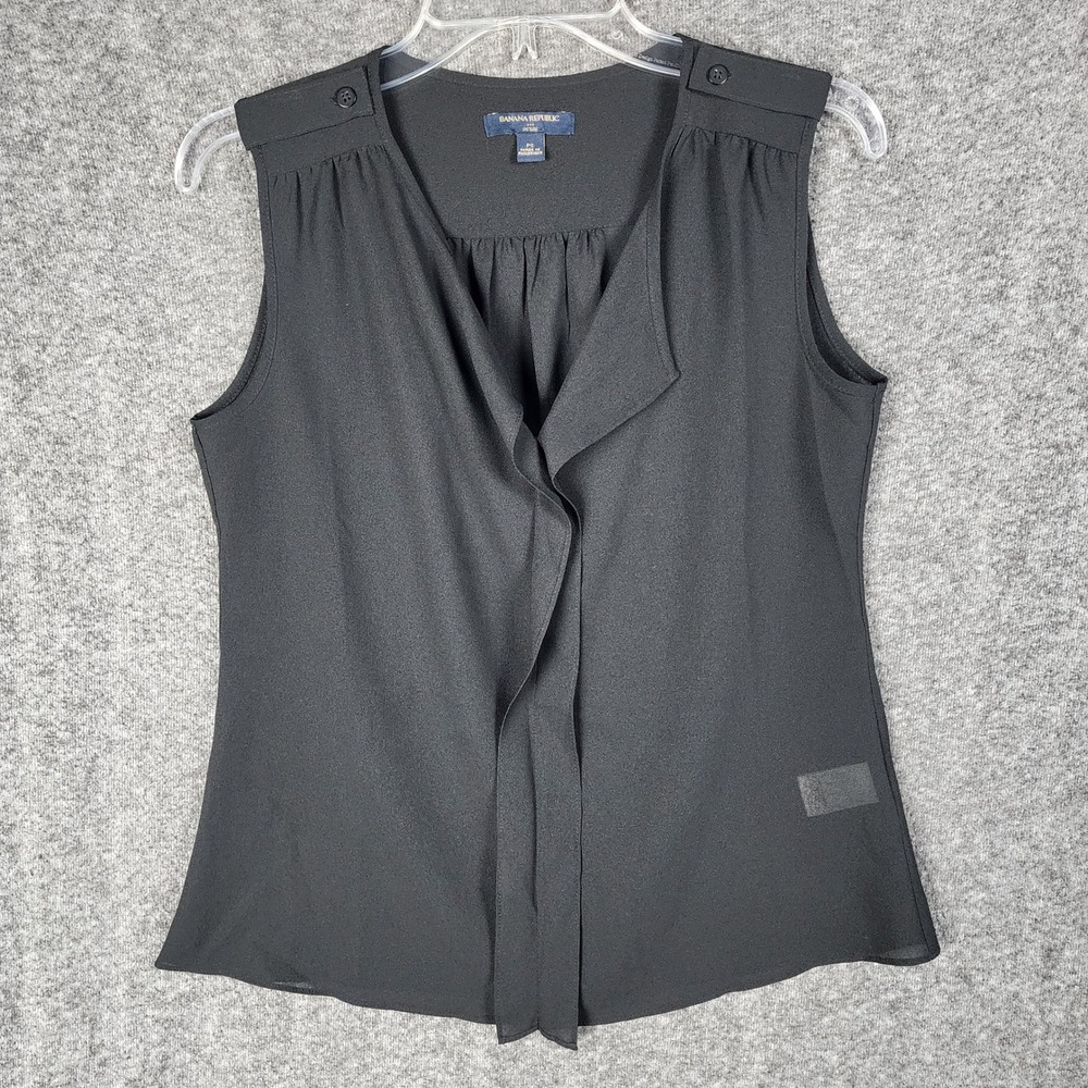 Banana Republic Blouse Women PS Draped Open Front Black Epaulet EUC